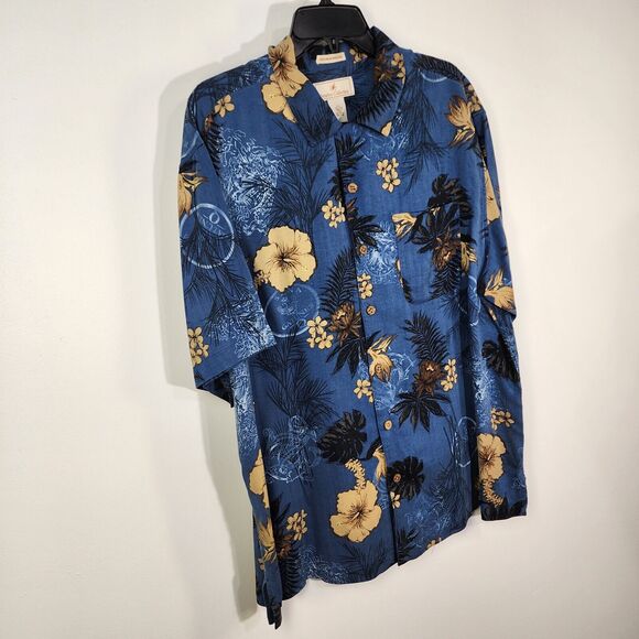 Paradise Collection Men Shirt Size XL Blue Button Up 100% Washable Silk Hawaiian - Picture 3 of 9